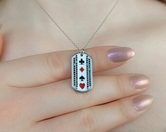 Gambler Poker Lucky Necklace with Zircon - 925 Silver Lucky Gambler Card Necklace - Luck Gambler Necklace with 14K Gold Options