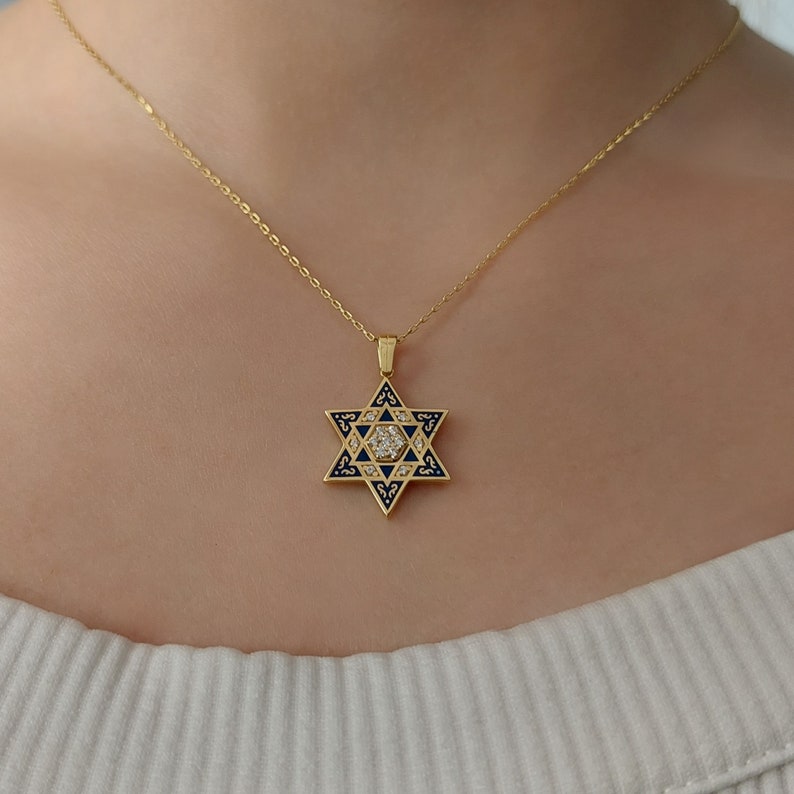 Star of David Necklace, 925 Silver Israel Support Necklace, 14K Real Gold Jewish Jewelry, David Star Necklace image 2