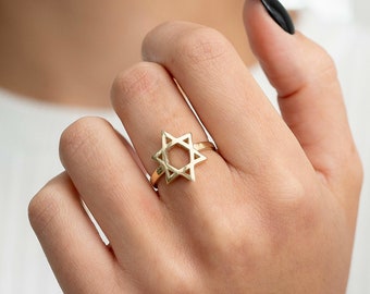 Davidstern 925 Silber Ring - 14K Echtgold Israel Ring - Minimalistischer Jüdischer Ring - Vergoldeter David Stern Ring