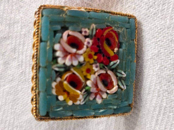 Vintage Micro Mosaic Italy Floral Pin - image 1