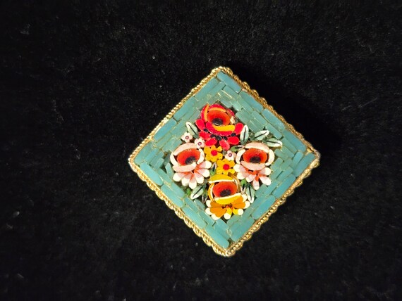 Vintage Micro Mosaic Italy Floral Pin - image 4