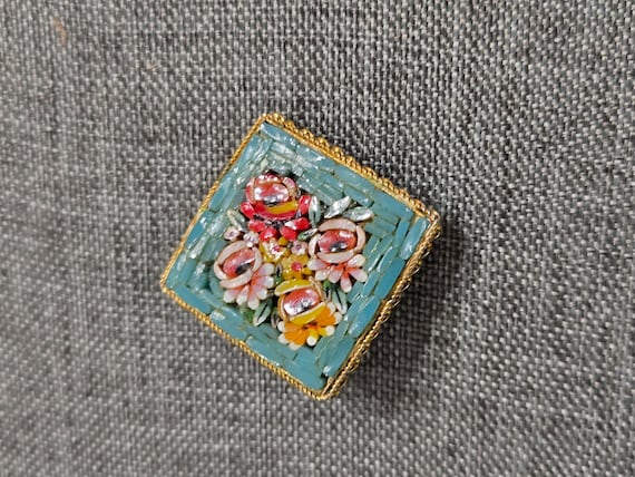 Vintage Micro Mosaic Italy Floral Pin - image 3