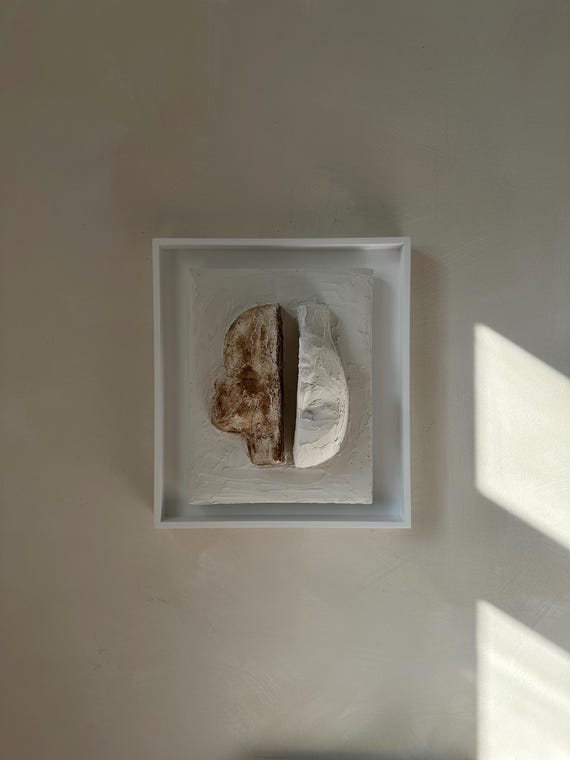 Abstract Face Sculpture Art Statement Wall Sculpture 3D Wall Art Organic Modern Art Plaster Art Framed Wall Art Unique Wall Art