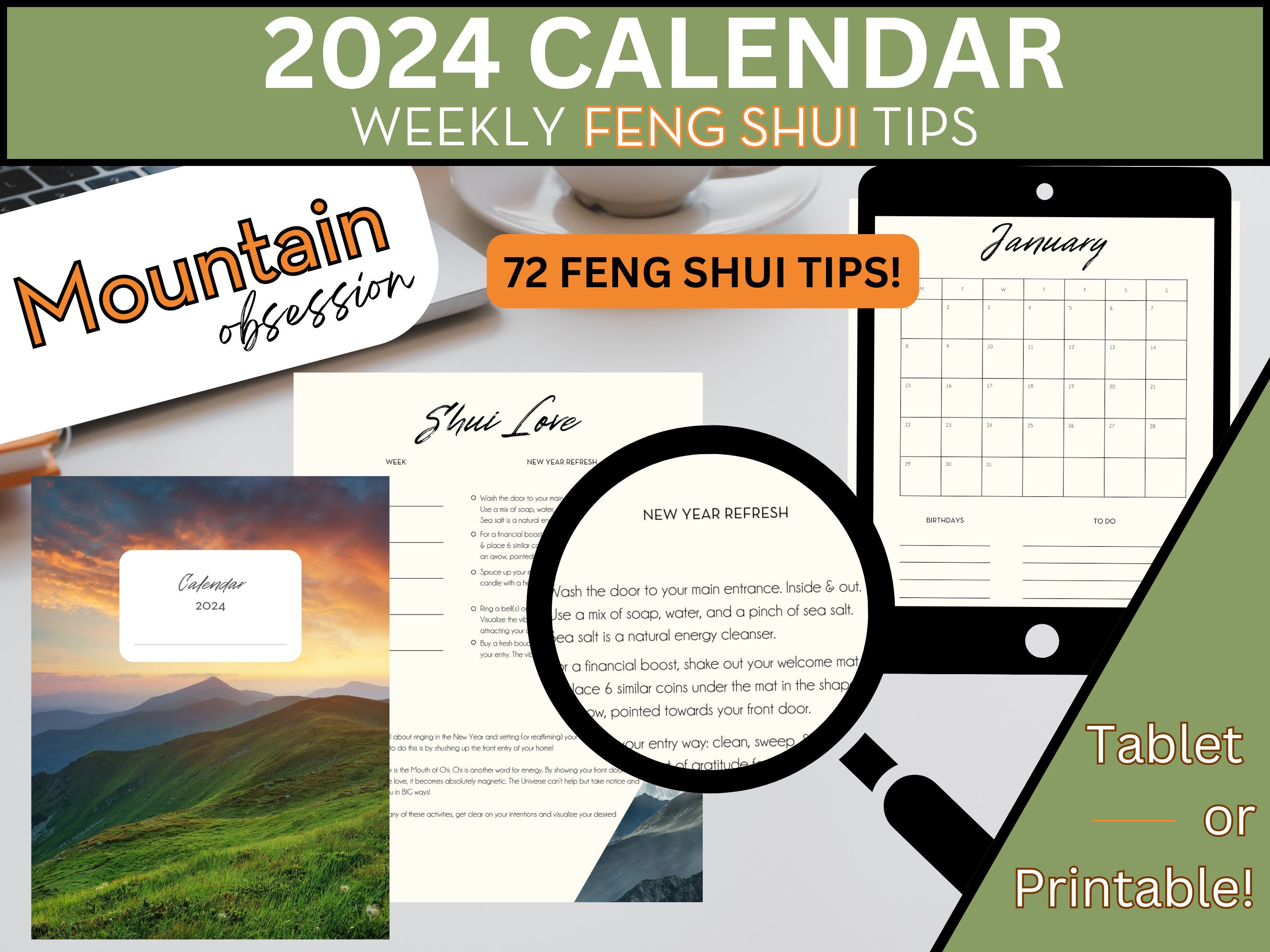 ZEN – Calendrier magique DIN A2 pour 2024 Feng Shui Yoga Relaxation  Méditation Yin Yang – Coffret cadeau Contenu : 1 calendrier, 1 carte de  Noël (2