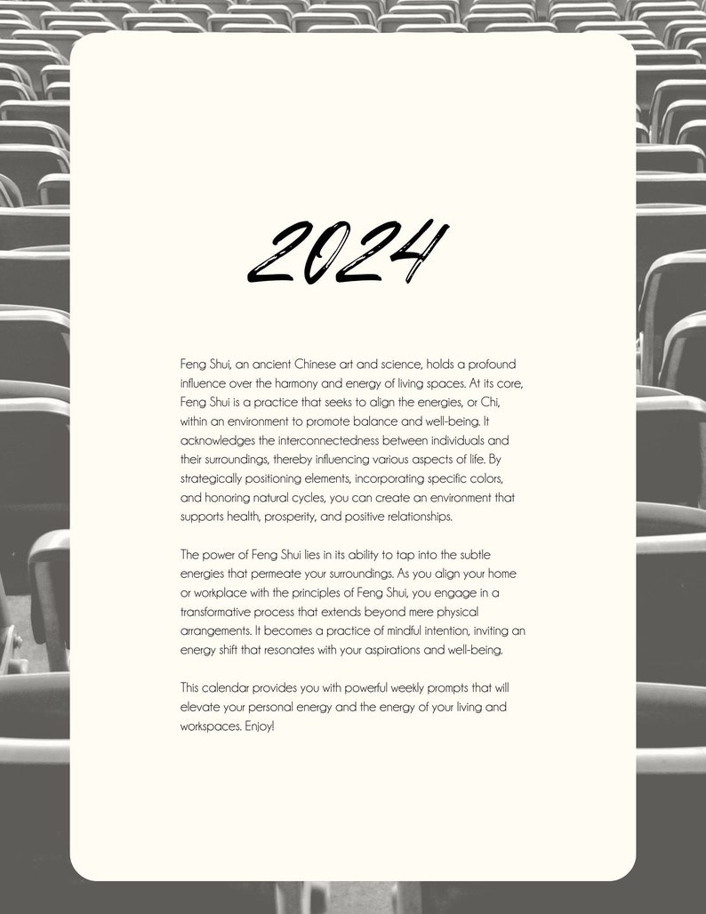 2024 Feng Shui Calendar With 72 Tips for Harmonious Living black & White Etsy