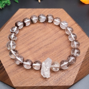 Phantom Quartz (Lodolite) with Quartz nugget- 9mm gemstone bead bracelet