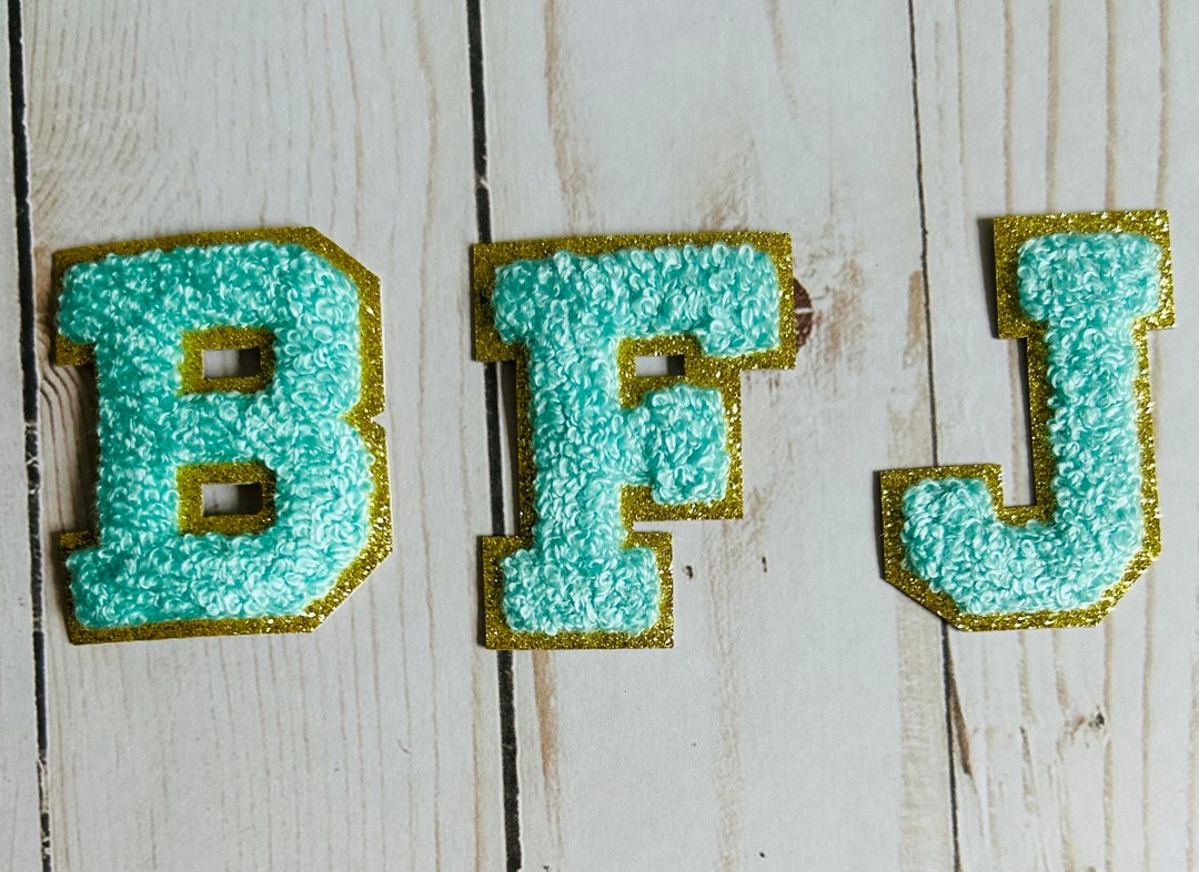 Blue Letter Patches - Light Blue With Gold Trim - Self Adhesive and ...