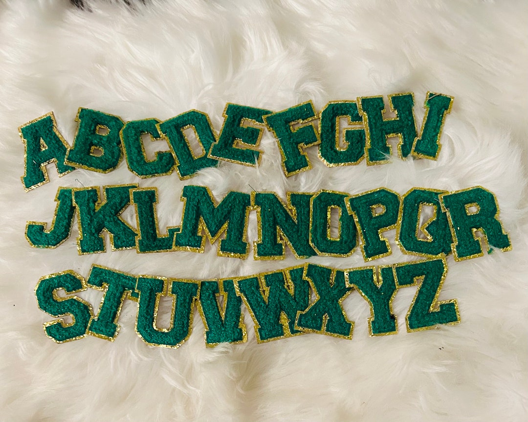 Chenille Letters - Green With Gold Trim - Self Adhesive and Iron on ...