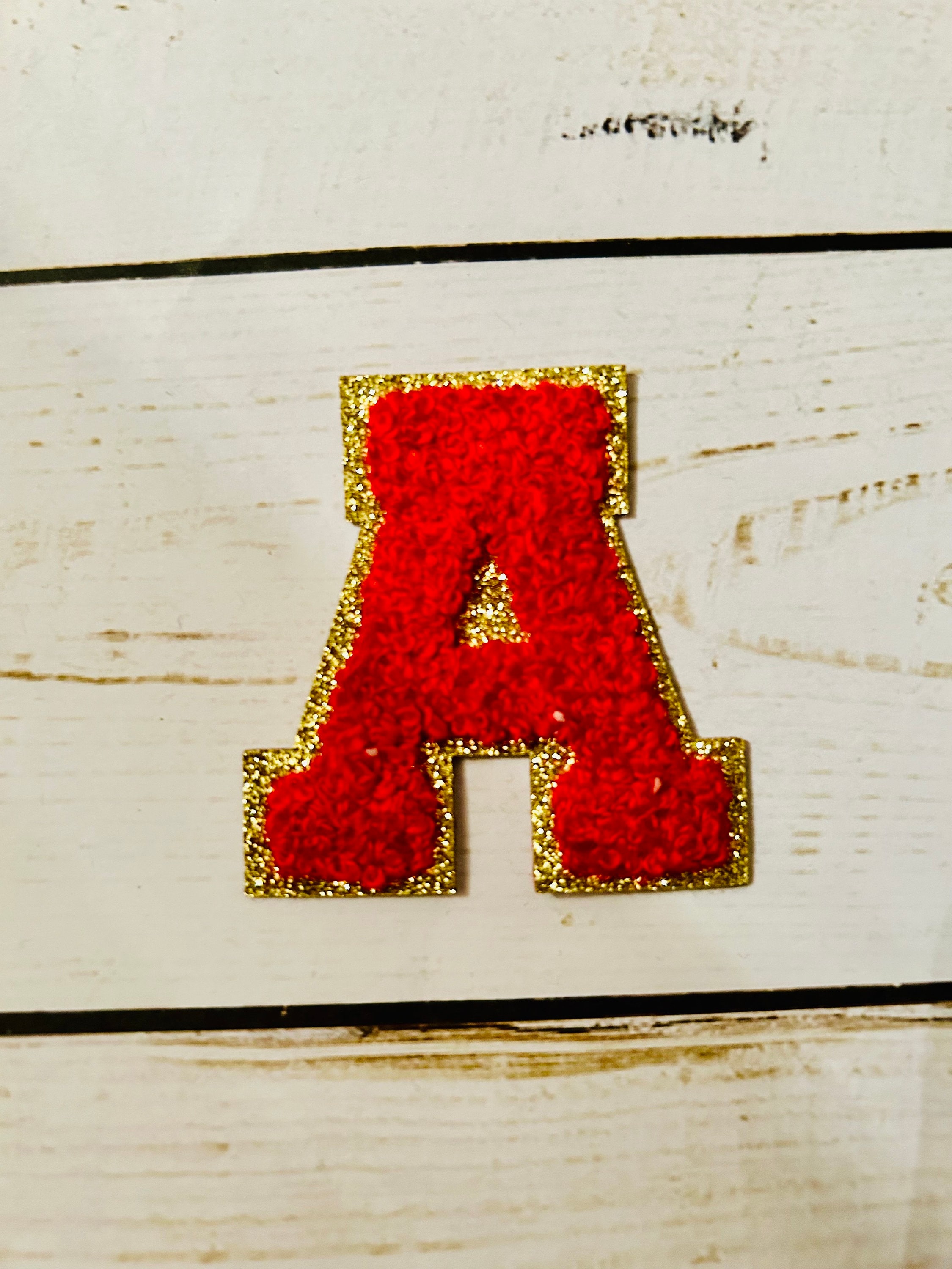 Chenille Letters - Red With Gold Trim - Self Adhesive and Iron On - Etsy