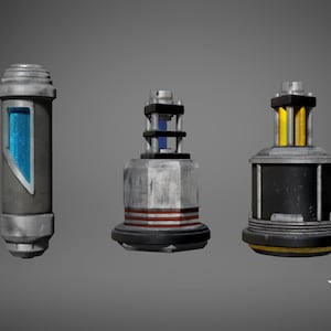 Kay Vess Bacta Vial and Blaster Modules -Digital 3D model for 3D Printing ( STL Download ) Cosplay, Costume, Outlaws, Greeblies, Accessories