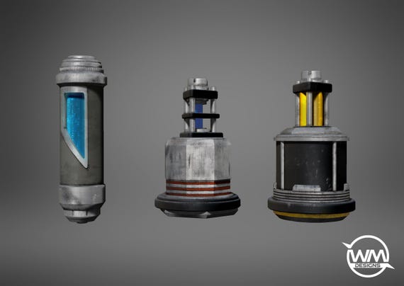 Kay Vess Bacta Vial and Blaster Modules -Digital 3D model for 3D Printing ( STL Download ) Cosplay, Costume, Outlaws, Greeblies, Accessories