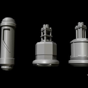 K&ouml;nnte beinhalten: Drei graue 3D-gedruckte Modelle in verschiedenen Formen und Gr&ouml;&szlig;en. Die Modelle bestehen alle aus einem glatten, matten Material. Das Modell links ist eine hohe, zylindrische Form. Das Modell in der Mitte ist eine k&uuml;rzere, breitere Form mit abgerundeter Oberseite. Das Modell rechts ist eine hohe, schmale Form mit abgerundeter Oberseite.