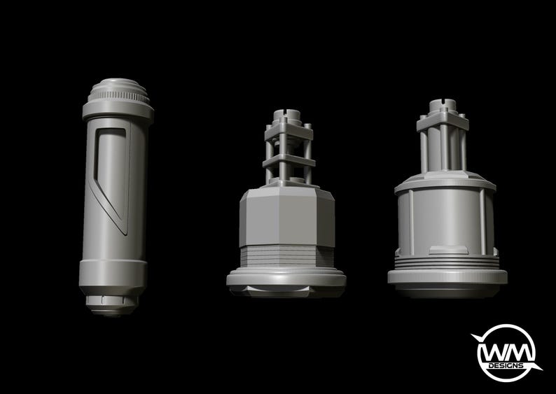 K&ouml;nnte beinhalten: Drei graue 3D-gedruckte Modelle in verschiedenen Formen und Gr&ouml;&szlig;en. Die Modelle bestehen alle aus einem glatten, matten Material. Das Modell links ist eine hohe, zylindrische Form. Das Modell in der Mitte ist eine k&uuml;rzere, breitere Form mit abgerundeter Oberseite. Das Modell rechts ist eine hohe, schmale Form mit abgerundeter Oberseite.