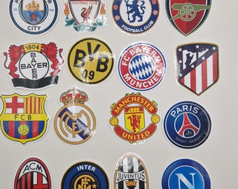 50 pegatinas de equipos de fútbol, pegatinas de fútbol, Liga de Campeones, Bundesliga, Premier League, La Liga, Calcio, Bayern, Barcelona, Real Madrid