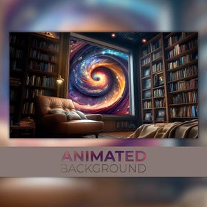 Animated Background, Cosmic Library, Stellar Reading, Galactic Tome, Astral Study, Twitch Stream Zoom Vtuber Background