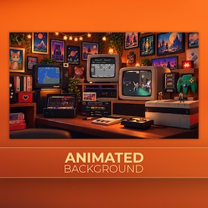 Animated Background, Cartridge Room, Console Mania, Pixel Basement, Retro Gaming, Level Up Lounge, Twitch Stream Zoom Vtuber Background