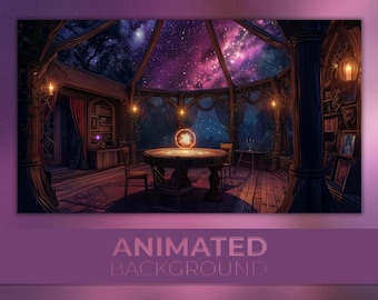 Animated Background, Astral Library, Enchanted Starroom, Midnight Ritual, Starlit Wizard,  Twitch Stream Zoom Vtuber Background