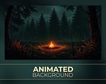 Animated Background, Dark Wood, Dark Forest Campfire, Rainy Night, Silent Rain, Lonely Flame,  Twitch Stream Zoom Vtuber Background