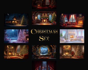 Cozy Christmas Room Animated Set, Holiday Fireplace Pack, Snowy Winter Backgrounds