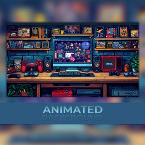 Animated Background, Geek Gamer Room, Retro Video Games, Board Games, Game Console, Retro Boom, Twitch Stream Zoom Vtuber Background