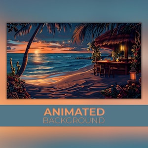 Fondo animado, Laguna Bar, Paraíso relajante, Olas al atardecer, Relajación junto al mar, Bahía relajante, Brisa marina, Fondo de Twitch Stream Zoom Vtuber