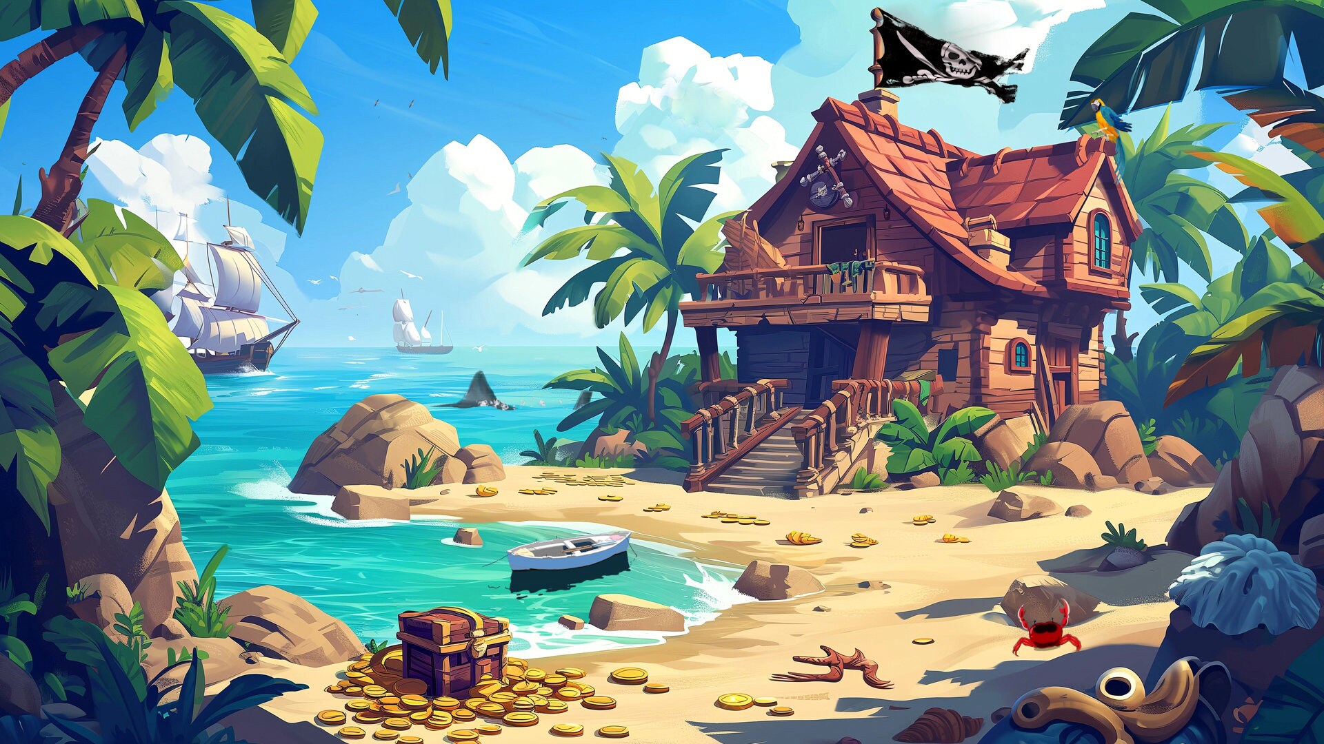 Animated Background, Pirate Land, Pirate Treasure, Tropical Beach