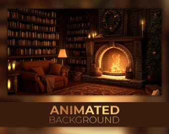 Animated Background, Cozy Classic Library, Wall Of Books, Holiday Reading, Twitch Stream Zoom Vtuber Background