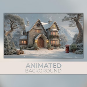 Animated Background, Snowy Stone House, Cozy Cottage, Christmas Ambience, Winter Wonderland, Twitch Stream Zoom Vtuber Background