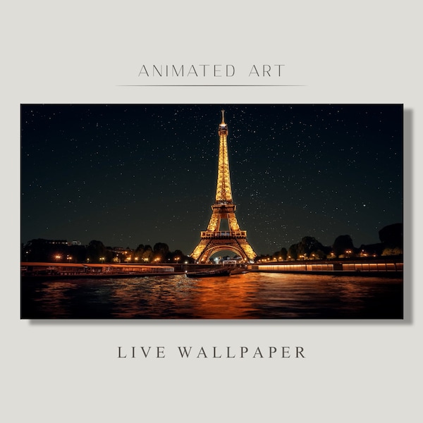 Animated Background, Night Paris, Eiffel Tower, Starry Sky in Paris, Paris Live Wallpaper, Eiffel Tower Illumination, Paris by Night