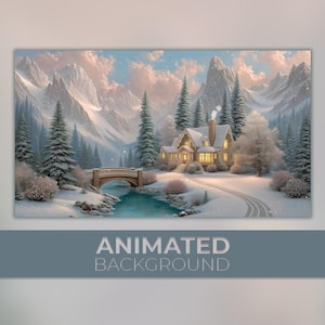 Animated Background, Snowbridge Cottage, Frozen Bridge, Winterdream House, Snowy Valley, Alpine Vibes, Twitch Stream Zoom Vtuber Background