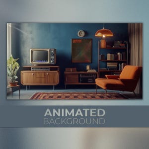 Sfondo animato, soggiorno per videogiocatori retrò, giochi anni '80, ricordi VHS, sogni analogici, console classica, sfondo Vtuber per streaming Twitch Zoom