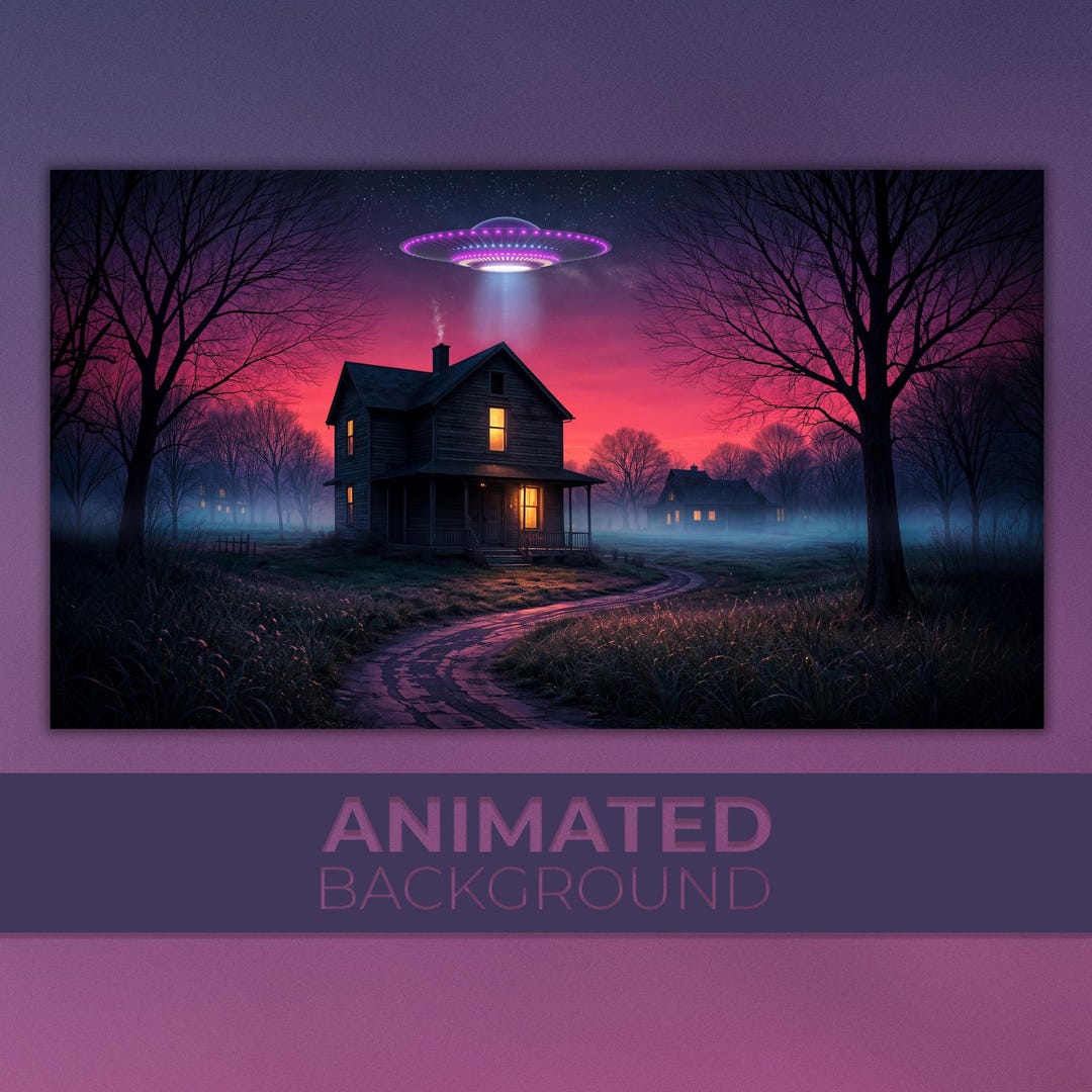 UFO Background Animated: Alien Abduction Farmhouse, Sci Fi Night Sky ...