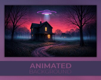 UFO Background Animated: Alien Abduction Farmhouse, Sci Fi Night Sky, Vtuber Background, Twitch OBS Stream Overlay, Stream Background