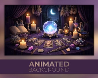 Animated Background, Witchy Tarot Table, Crystal Ball, Dark Magic, Celestial Reading, Witchcraft Altar, Twitch Stream Zoom Vtuber Background