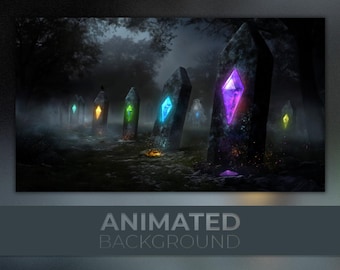 Animated Background, Glowing Crystal Forest, Mystical Gem Woods, Eerie Forest, Haunted Stones, Twitch Stream Zoom Vtuber Background