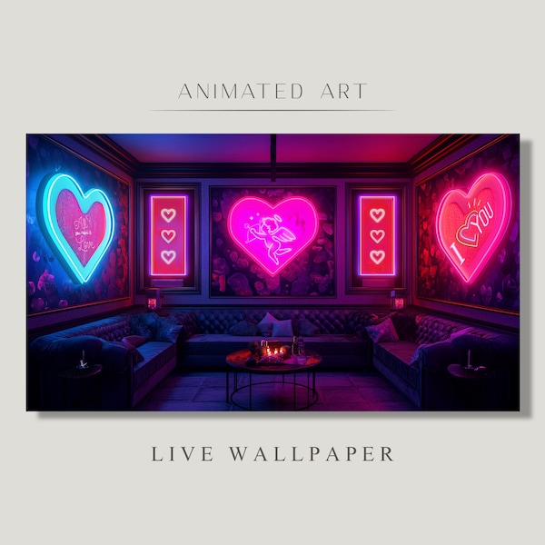 Animierter Hintergrund, Neon Herzraum, Vip Neon Club, Liebe Neon Raum, glamouröse Lichter, Glow Raum, Twitch Stream Zoom Vtuber Hintergrund