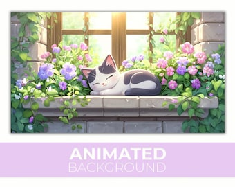 Cozy Day Anime Animated Background: Room, Kawaii Animal, Cat, Butterfly, Twitch Overlay, VTuber Stream, Discord Kick OBS