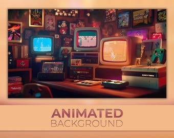 Animated Background, Cartridge Room, Console Mania, Pixel Basement, Retro Gaming, Level Up Lounge, Twitch Stream Zoom Vtuber Background
