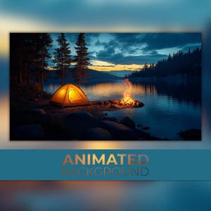Animated Background, Lake At Night, Campfire In Forest, Peaceful Atmosphere, Nature&#39;s Tranquility, Twitch Stream Zoom Vtuber Background