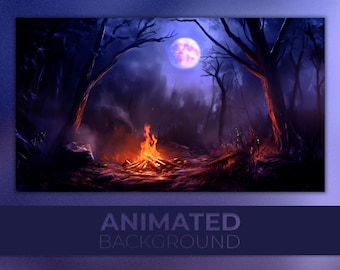 Animated Background, Witch Ritual Campfire ,Midnight Forest, Moonlight Mist, Dark Fantasy Woods, Twitch Stream Zoom Vtuber Background