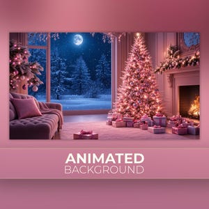 Fondo animado, Rosas navideñas, Vacaciones a la luz de la luna, País de las maravillas invernal, Chimenea acogedora, Noche nevada, Fondo para Vtuber de Twitch y Zoom