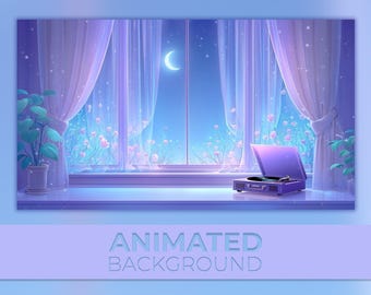 Vtuber Animierter Hintergrund, Mondlichtzimmer, Blumenfenster, Sternennacht, Twitch Stream Zoom Vtuber Hintergrund