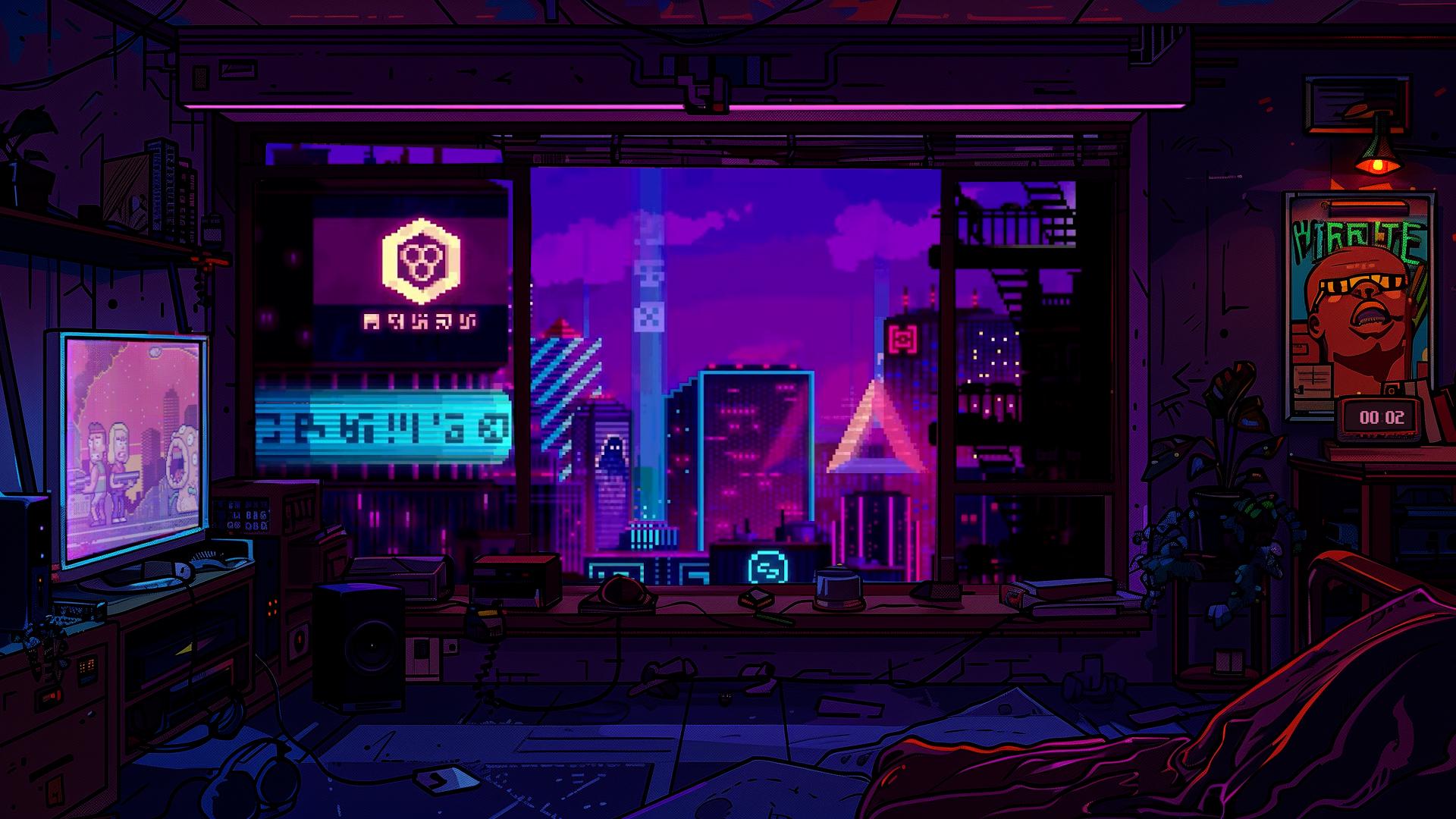 Animated Neon Set, Cyber Rave Night, Cyberpunk Club, Neon Hacker Room ...
