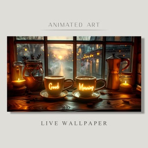 Animated Background, Morning Coffee, Cozy Warm Illustration, Window Looking, Rainy Day, Autumn Comfort, Twitch Stream Zoom Vtuber Background