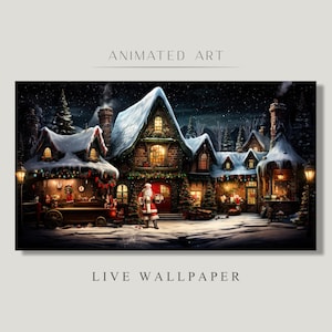 Animated Background, Night in Christmas Village, Winter Christmas live wallpaper, Zoom Background, Christmas Vtuber, stream background