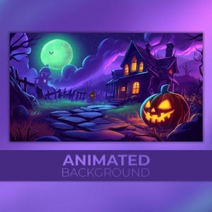 Animated Background, Spooky Halloween, Haunted Night, Pumpkin Glow, Creepy House, Jack Lantern, Twitch Stream Zoom Vtuber Background