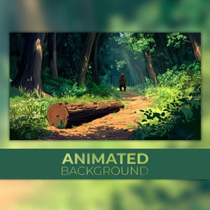 Animated Background, Wild Forest Trail, Bear in the Distance, Sunlit Woods, Nature Overlay, Twitch Stream Zoom Vtuber Background
