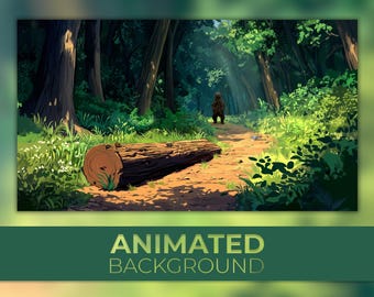 Animated  Background, Wild Forest Trail, Sunlit Woodland Path, Bear Encounter, Twitch OBS VTuber Background