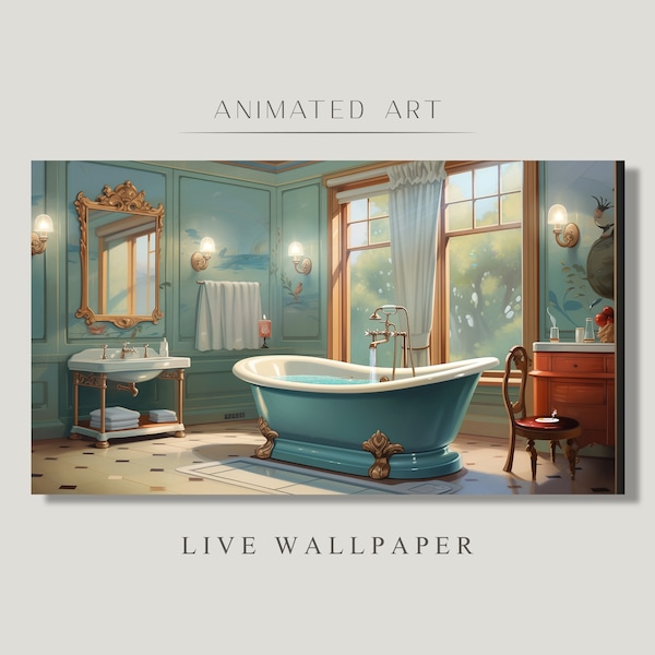 Animated Background, Retro Bathroom, Сlassic Bathtub, Victorian Bathtub, English Style Bathroom, Bathtub With Lion's Feet, Live Wallpaper