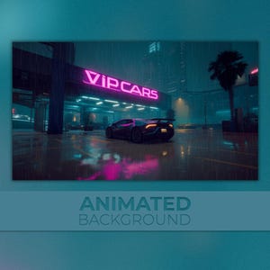 Animated Background, Cyber Drive, Neon Rain Supercar, Night Run, Garage Dreams, Rainy City, Twitch Stream Zoom Vtuber Background
